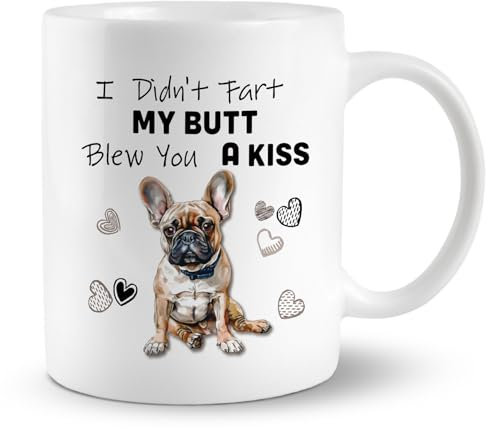 PUHEI Pug Coffee Mug - 'I Didn't Fart, My Butt Blew You a Kiss' Ceramic Cup 11oz - Funny Tea Mug Gift for Dog Lovers, Women, Men