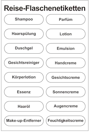 MORICOH 10 Stück Reise-Flaschenetiketten, Etikettenpapier, Etiketten für Reiseflaschen, wasserdichte Flaschenetiketten(Aufkleber mit deutschen Beschriftungen)