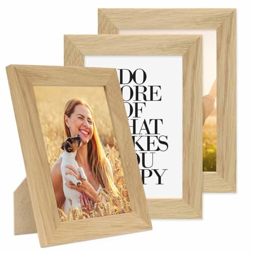 PHOTOLINI 3er Bilderrahmen 13x18 Holz Eiche, Set breite Bilderrahmen 18x13, Fotorahmen 13 x 18 Holz mit Acrylglas, Picture Frame 18x13 zum Aufhängen & Aufstellen, Bilder Rahmen 13x18 für Fotos