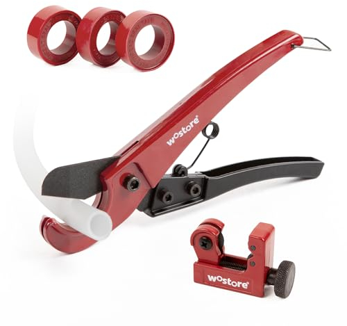 Cherbowing PVC Rohrschneider für Kunststoff 0-31 mm, Rohr Schere für PEX PVC PPR-Kunststoffschläuche und Rohrleitungen, Kupferrohrschneider Mini 3-22mm für Aluminium, Kupferrohr, 3 PTFE-Dichtbänder