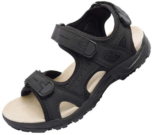 OutPro Wandersandalen für Damen, bequeme Sport-Sandalen, wasserdicht, für Strand, Wasserspaziergänge, mit Fußgewölbeunterstützung, Pure Black, 42 EU
