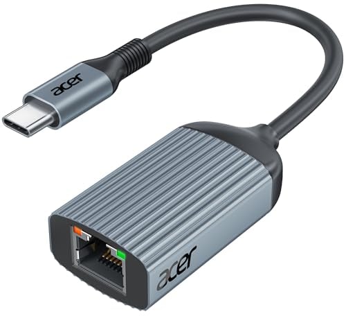 acer Adaptateur USB C vers Ethernet, Adaptateur Réseau 1Gbps Ethernet LAN RJ45 vers Type C Thunderbolt 3/4 Compatible pour iPhone 15/16 Series, iPad Pro/Air, MacBook, Galaxy, Steam Deck, Switch, etc.