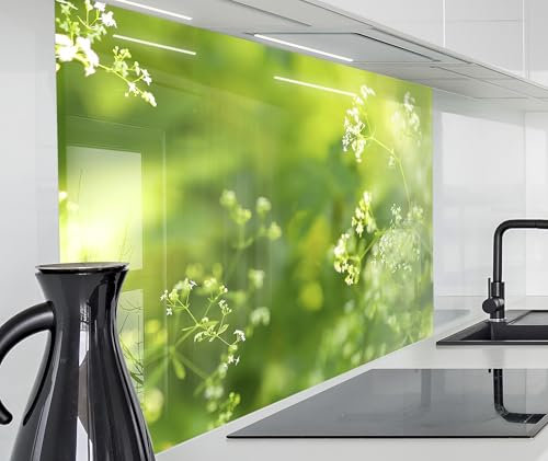 timalo Spritzschutz Wand für Herd, Küche Küchenrückwand Glasoptik | Acryl Glas 2mm | Glasrückwand Acrylglas Wandpaneele Rückwandschutz Platte | 160x50cm Grüne Kräuter Natur