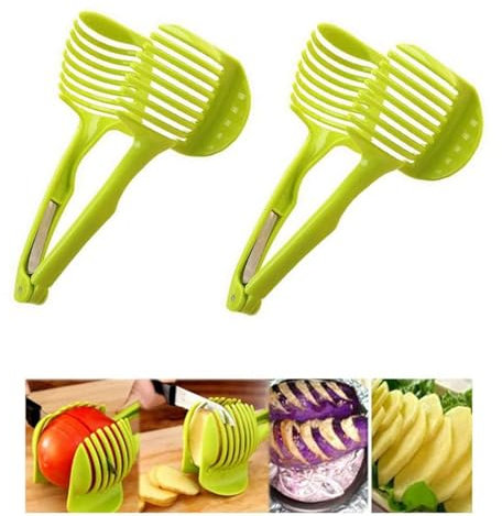 NZDFH 2 Stück Gemüseschneider manuell küchenhelfer Obst und Gemüseschneidehalter Universell Tomaten Zwiebeln Kartoffeln Eier Zitronen Einfache Anwendung Küchenhilfe Gadget Gemüsescheiben Schneiden