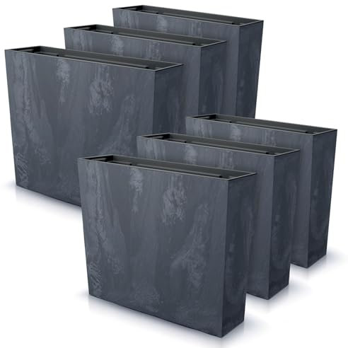 IMJ-Global Lot de 6 pots de fleurs rectangulaires Urbi Square en plastique Beton Effect 58 x 18 x 49,8 cm pour intérieur extérieur noir 44 litres design moderne