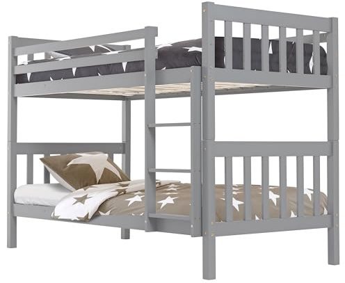 Blisswood Double Bunk Bed, 3ft Single Bed Frame with Ladder, Extra Strong & Durable, Wooden Kids bunk beds, Twin Sleeper for Kids, Children, Adults, Double Bed Frame With Under Bed Storage (Grey)