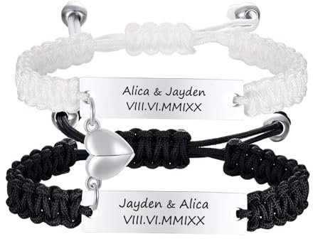VNOX Personalisierte Paar Armbänder Schwarz, Gravur Paare Armkette Geschenk für Sie und Ihn Paare Couple Handgefertigt Geflochten Armband, Sie und Ihn Partner für Beide Männer Frauen Schwestern