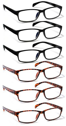 COJWIS Lesebrille 6 Pack herren und Damen Qualität Feder Scharnier Blaulichtfilter Leser Brille(3Schwarzer 3Schildpatt, 2.00)