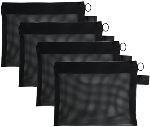 Lot de 4 sacs de rangement de maquillage en maille, Mewflew petits sacs à main transparent à fermeture éclair, Noir