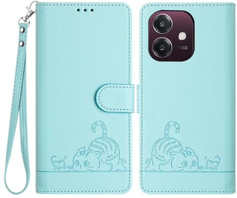 PEIYE Coque pour Oppo A40 4G / A40m / Oppo A60 5G, Étui Portefeuille en Cuir Synthétique, Rabat Magnétique, Carte, Support Pliable, Antichoc, Housse/Cover/Case -Vert Clair