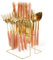 Juego de cubiertos de acero inoxidable de 24 piezas con soporte para colgar, servicio para 6 utensilios, juego de vajilla pulida con espejo, tenedores, cuchillos y cucharas para cocina en casa (rosa)