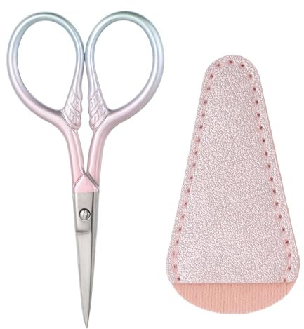 Teaaha Petits ciseaux roses en acier inoxydable avec fourreau en cuir synthétique - 9 x 4,4 cm - Dégradé de couleur rose - Ciseaux à broder pour couture, broderie, bricolage, tailler la barbe, les