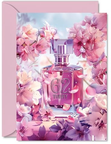 Giftzie Geburtstagskarte zum 62. Geburtstag für Frauen – fabelhafte florale Parfümflasche – Happy Birthday Karten für 62 Jahre alte Frau, 12,7 x 17,8 cm große Grußkarten für Frauen