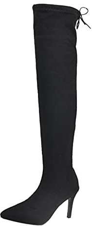 Stivali sopra il ginocchio, da donna, sexy, con lacci, a spillo, con tacco alto, con tacco alto, calze sopra il ginocchio, Nero , 39 EU