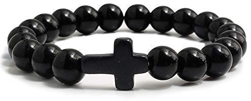 Kristall Armband, Armbänder Mit Perlen Aus Natürlichem Edelsteinkristall, Obsidian-Kreuz, Modisches Meditationsarmband, Reiki-Yoga-Armband, Glücksbringer, Stretch-Armband Für Frauen Und Männer