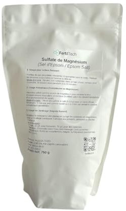 FertilTech Sulfato de Magnesio (Sal de Epsom) 750 g – Estimula el Crecimiento de las Plantas y Corrige Deficiencias de Magnesio | Huerto, Césped, Flores, Jardín, Hidroponía y Follaje