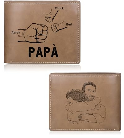 Jeweidea Portafoglio Uomo Personalizzato con Foto Nome Porta Carte di Credito Portafoglio Uomo Slim Regalo Papà Regalo per Festa del Papà (B-Foto e Nomi 3)