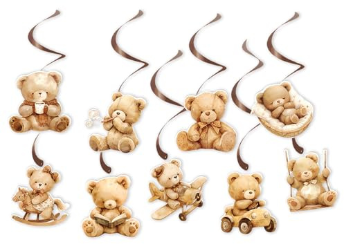 CHarmeFleur 18 Stück Bären Baby Dusche Party Hängeschwirle Teddy Bären Baby Dusche Dekorationen Willkommen Baby Oh Baby Deckenschwirle für braune Bären Kinder Geburtstag Geschlechts Offenbarung