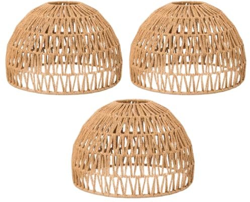 Handwoven Natural Jute Pendant Lampshade Rattan-Style Ceiling Light Shade for Boho, Rustic & Coastal Decor Wicker Dome Hanging Light Cover (H 26cm x 31cm) (3)