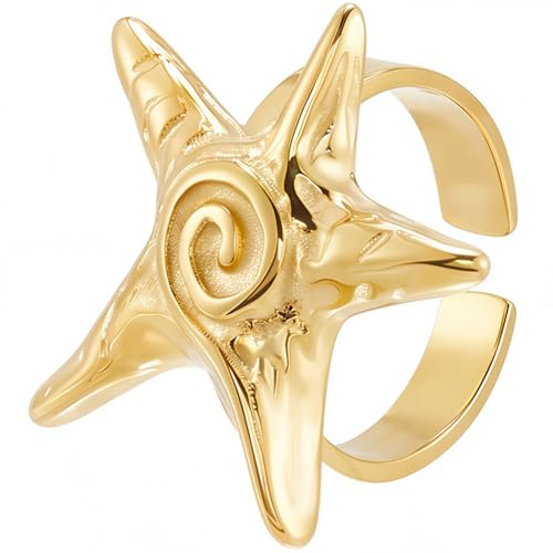 Beebeecraft 1 Stück Seestern Ring Für Frauen 304 Edelstahl Verstellbar Stapelbar Ozean Meer Gold Offener Manschettenring Passend Für Urlaub Sommerparty Schmuck Zierliches Geschenk