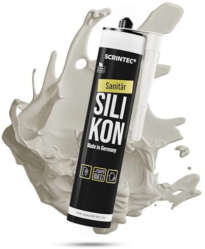 SCRINTEC® Sanitär Silikon sanitärgrau (310 ml) – Premium Dichtstoff für Bad & Küche – Wasserfest, langlebig & schimmelresistent – Perfekt für Fugen – in recycelter Kartusche – Made in Germany