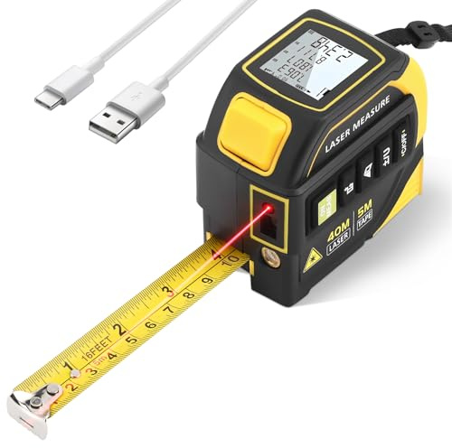 Laser Metro a Nastro 4 in 1, con Bluetooth, 5m e Telemetro Laser Metro a Nastro 100m, Misuratore Digitale con Livella Elettronica a Doppio Asse, Calcolo di Distanza, Superficie, Volume Disegno CAD