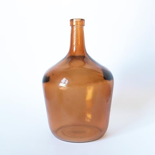 Glass Damajuana, 2L, Decorative Bottle Mediterranean Style, Handmade Vase for Home and Garden (Amber)