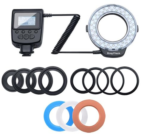 Professional Macro Rings Flashing Light with LCD Controller 7 Brightness Modes and 8 Adapters for DSLR Camera Photography Enthusiasts LED Macro Photography Flash Light