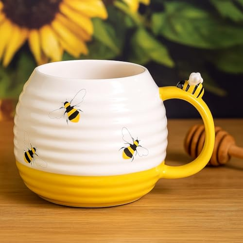 New 3D Bee Mug – Cute Ceramic Coffee Cup with Bee Figurine Handle, Fun Beehive-Inspired Design, Kitchen Tableware Tea, Coffee, Hot Chocolate Gift for Nature and Bee Lovers -A49