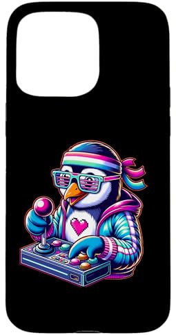 Retro Gamer Pinguin Mit Arcade Joystick Und Pixel Herz Hülle für iPhone 15 Pro Max