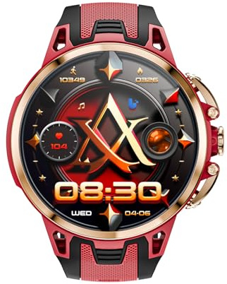 Plyisty Smart Watch with Nano SIM Card Slot, 1.75 Inch Touch Screen, GPS WiFi BT, Sports Health Monitoring, Fitness Tracker, Camera, NFC Access Lock (Red+Gold)