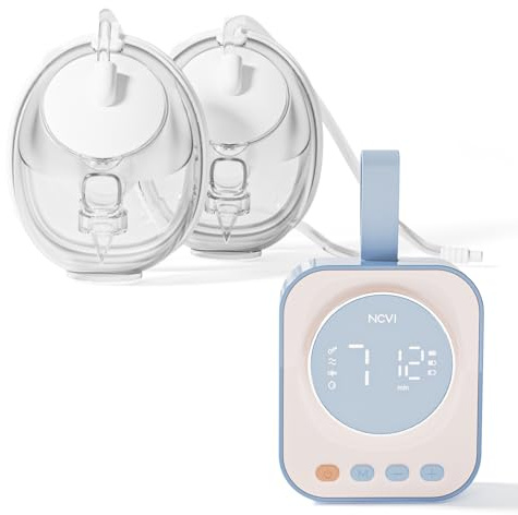 NCVI Electric Breast Pump Hands Free, Wearable Breast Pump with 4 Modes 9 Levels, Portable Double Pump for Breastfeeding, Combined with Strong Motor and Wearable Cups, 21/24/28mm Flanges, Blue