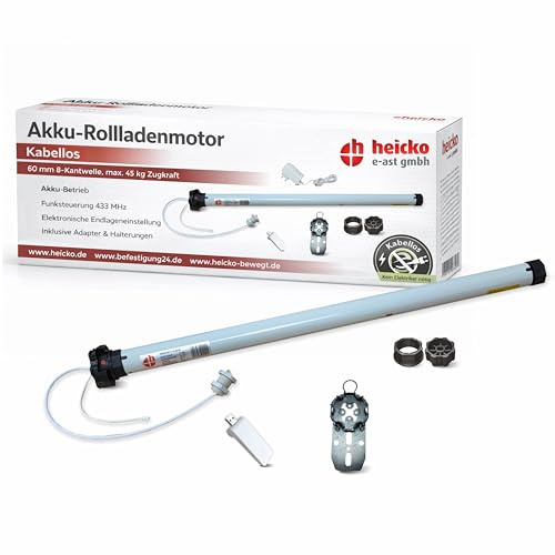 heicko Akku-Motor-Set mit 20 Nm, 60 mm 8-Kantwelle, Funksteuerung, elektronisch einstellbaren Endlagen, Soft-Stopp, bi-direktionalem Betrieb, Tragkraft bis 45 kg, inkl. Smart Stick, Ladegerät & Lager