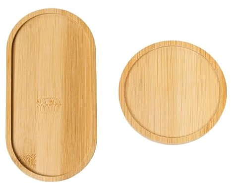 2 Stück Bambus Tablett Set – Ovale und rund Holztabletts Serviertabletts für Küche und Deko – Natürliche Bambusuntersetzer für Sukkulenten, Pflanzen, Tee und Servieren