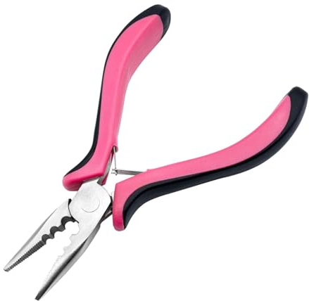 Hair Extension Pliers, Mini Pliers, Hair Extension Tools, for Micro and Nano Ring Hair Extensions, Easy Installation and Removal(Pink and Black)