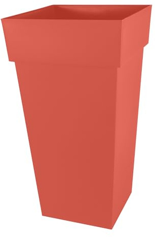 EDA - Blumentopf, quadratisch, hoch, XXL, Toskana, Volumen 98 l, 43,3 x 43,3 x 80 cm, Orange
