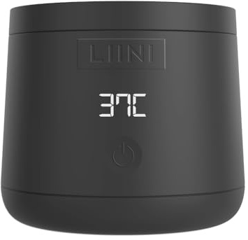 LIINI® 4.0 PRO Flaschenwärmer Baby mit Akku, 75W, schwarz – IP66 staub- & strahlwassergeschützt, 4 Stufen 37/40/45/50°C, Akku 15.000 mAh, unterwegs & zuhause, USB-C Alu-Kabel 150 cm, BPA-frei, CE/RoHS