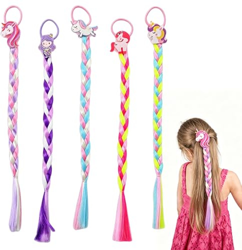 ZHITENG 5 Stück Bunte Haarsträhnen Kinder 40CM Haarschmuck Mädchen für Elsa | Zopf Geflochtene Kunsthaar zum Einflechten, Bunte Haarsträhnen mit Elastischem für Party Festival Haare Deko Geschenke