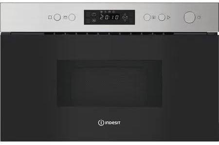 Indesit IM K12 XUK Built In Microwave and Grill Oven, 22L Integrated Microwave, 750W Power, Digital Controls, Auto Cooking Programs, Stainless Steel Built-In Kitchen Appliance