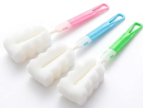 3 PCS Sponge Bottle Brush, Long Handle Foam Brushes for Cleaning | Reusable Sponges Bottle Cleaning Brush,Soft Bottle Brush,Bottle Scrubber for Mug Coffee Cups Glasses Baby Bottle Dish Washing