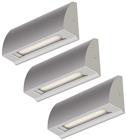 ledscom.de 3 Stück LED Wandleuchte/Treppenlicht SEGIN für außen, IP54, flach, Downlight, grau matt, eckig, 3,8 W, 265lm, warmweiß