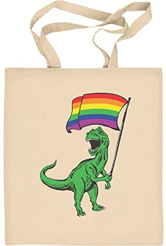 Shirtgeil Stoffbeutel mit Dinosaurier Motiv - LGBTQ Beutel - Lesbian & Gay CSD Pride Accessoires - Geschenk T-Rex Rainbow Regenbogen Jutebeutel Baumwolltasche One Size Natur
