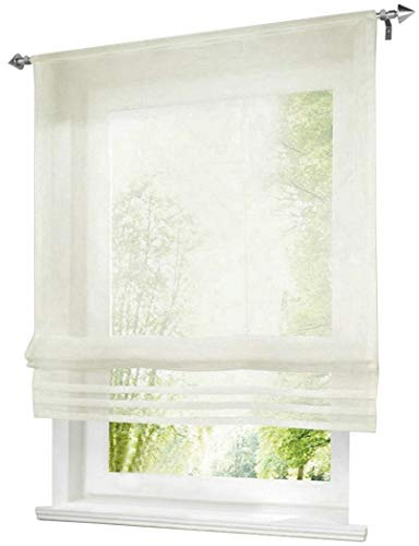 1 Stück Voile Raffrollo mit Tunnelzug Raffgardine Transparent Vorhang (BxH 140x155cm, Beige)