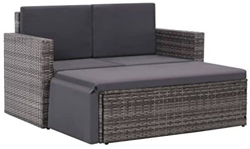 vidaXL 2-TLG. Garten-Lounge-Set mit Auflagen Poly Rattan Grau