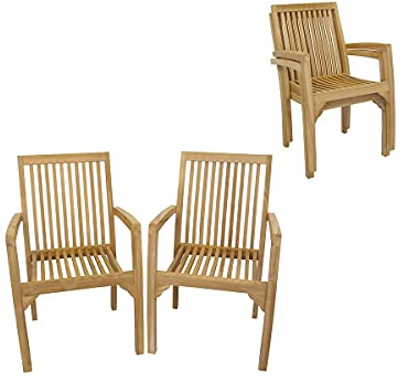 Antike Fundgrube Gartenstühle 2er Set aus massiv Teakholz | Armlehner Stapelstuhl Stapelstühle (6690)