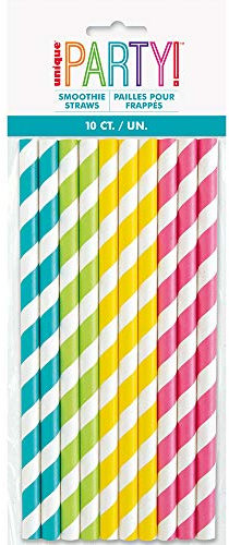 Assorted Colors Striped Smoothie Paper Straws - Perfect for Birthday Parties & Everyday Use - 10ct