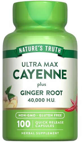Nature's Truth Cayenne Pepper Capsules | 40,000 HU | 100 Count | with Ginger Root | Non-GMO & Gluten Free Supplement