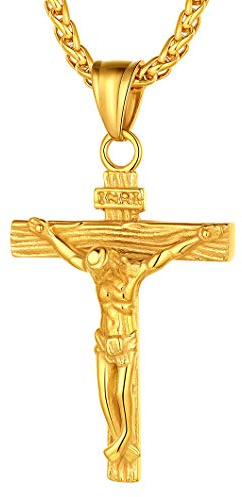 Richsteel INRI Kreuzkette für Herren Jungen, Edelstahl Religion Schmuck, kette mit Kreuz anhänger für Geburtstag Weihnachten