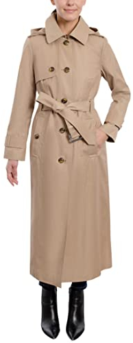 LONDON FOG Damen Einreihiger Langer Schulterklappen und Gürtel Trenchcoat, Br Khaki, L