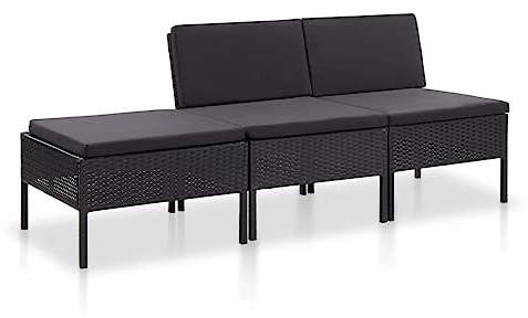 vidaXL 3-TLG. Garten-Lounge-Set mit Auflagen Poly Rattan Schwarz